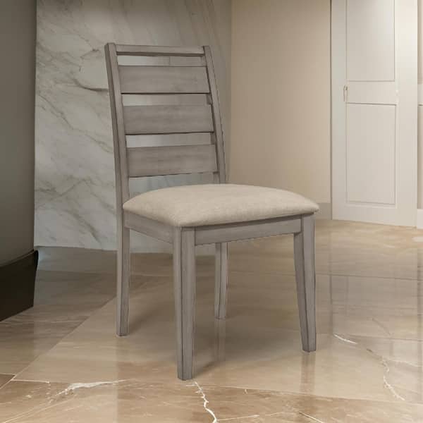 Benjara Gray and Greige Chenille Wooden Frame Dining Chair (Set of 2)