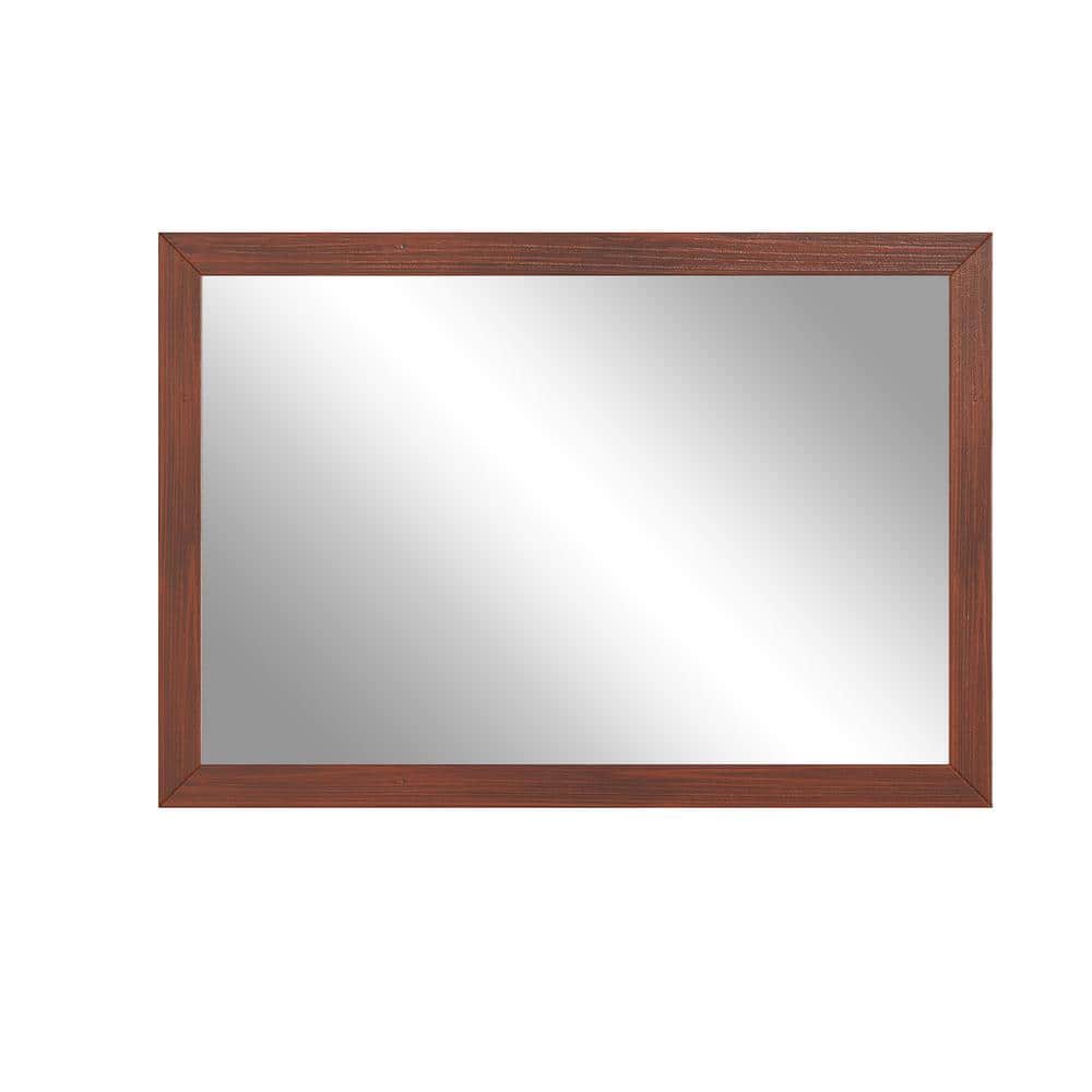 Large Brown Rectangular Wood Framed Vanity Mirror