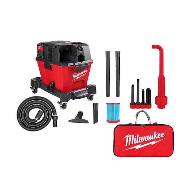 Milwaukee M18 FUEL 6 Gal. Cordless Wet/Dry Shop Vacuum W/Filter, Hose and AIR-TIP 1-1/4 in. - 2-1/2 in. Right Angle Tool and Bag