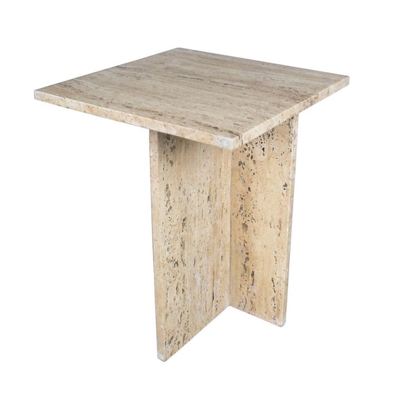Cecil 18.5 in. Contemporary Natural Marble Handmade T-Shaped End Table, Travertine