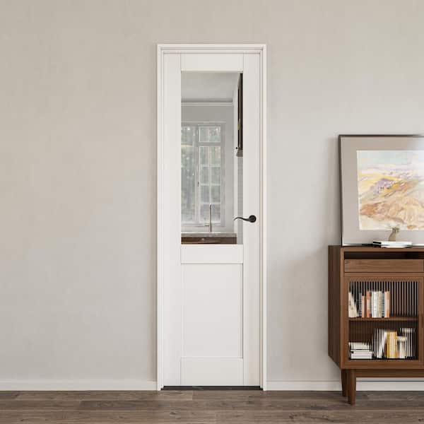 36 in. x 80 in. 1/2-Lite Clear Glass Left-Handed White Solid Core Single Door Kit with Quick Assemble Jamb