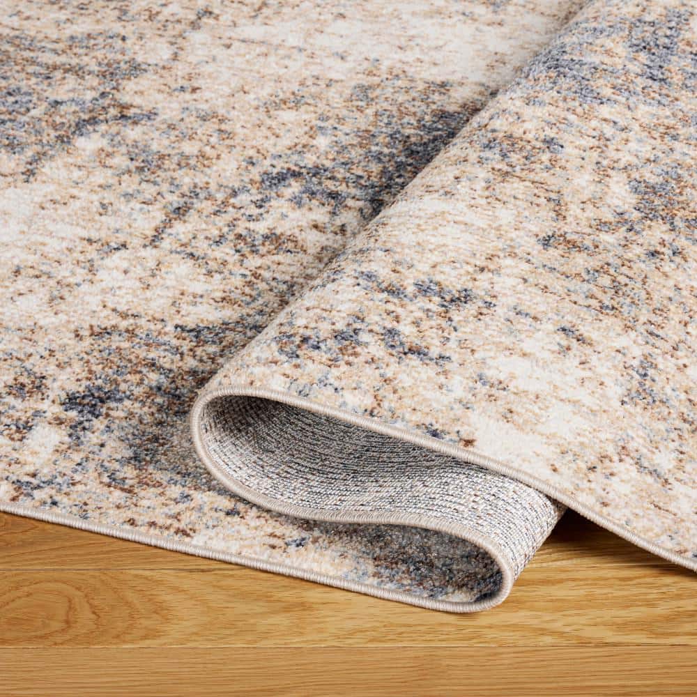 Brown and Beige Abstract Cloud Washable Runner Rug with Non-Slip Backing