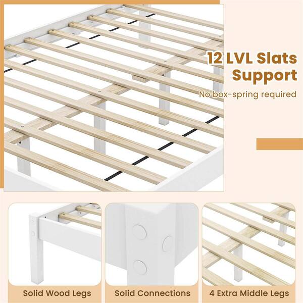 Costway White Wood Frame Full Platform Bed with Storage