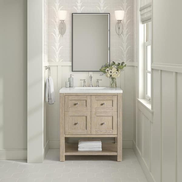 Breckenridge 30.0 in. W x 23.5 in. D x 34.18 in. H Single Bathroom Vanity Whitewashed Oak and White Zeus Quartz Top