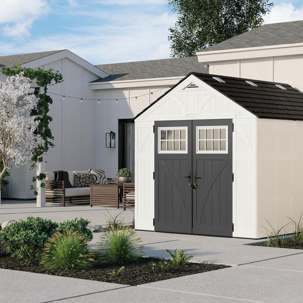 White 8 x 10 ft Resin Storage Shed with Shelving and Windows