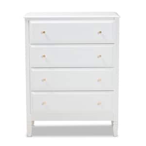 Naomi 4-Drawer White and Gold Wood Chest