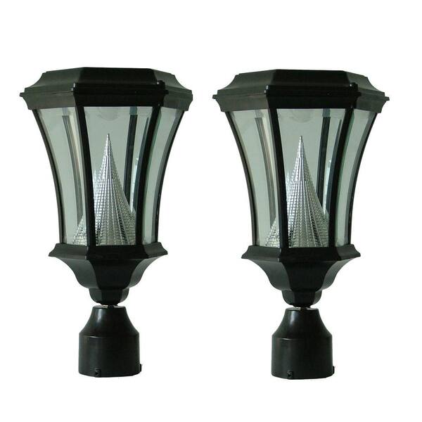 GAMA SONIC Victorian 6-Light 15 in. Outdoor Black Solar Post Lamp with 3 in. Fitter Mount (2-Pack)-DISCONTINUED