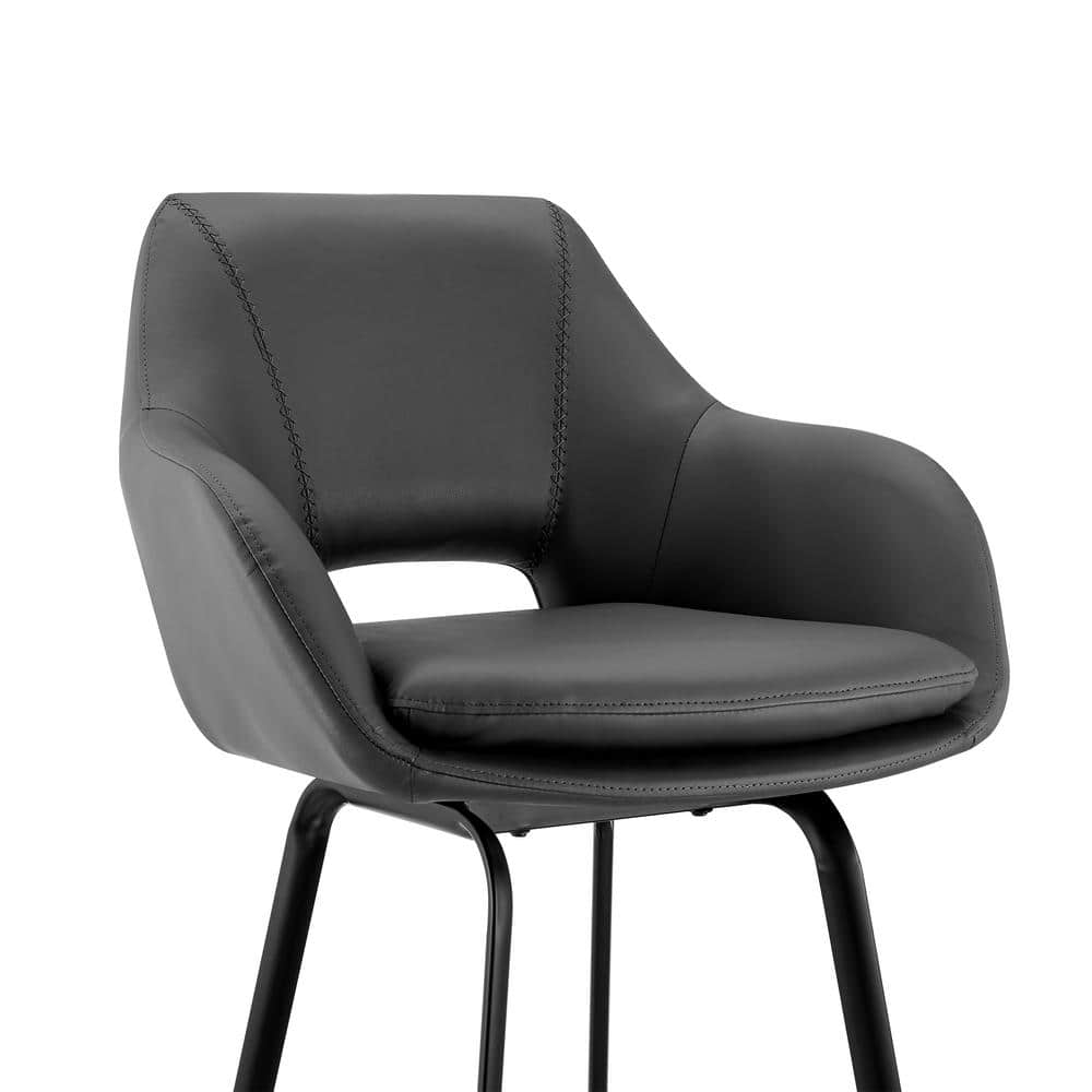 Gray Faux Leather and Black Metal Swivel Counter Stool