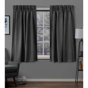 Charcoal Sateen Solid 30 in. W x 63 in. L Noise Cancelling Thermal Pinch Pleat Blackout Curtain (Set of 2)