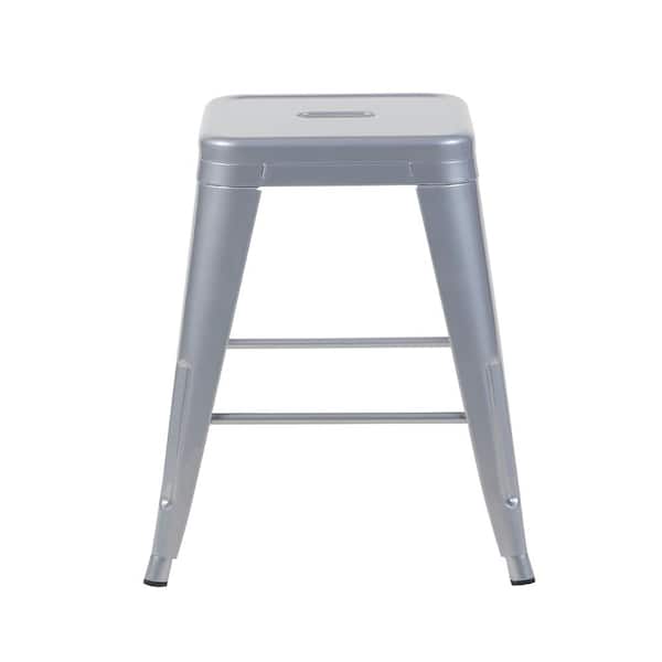 WOQWOQ 24 in Antique Silver Set of 2 Metal Bar Stools for Island