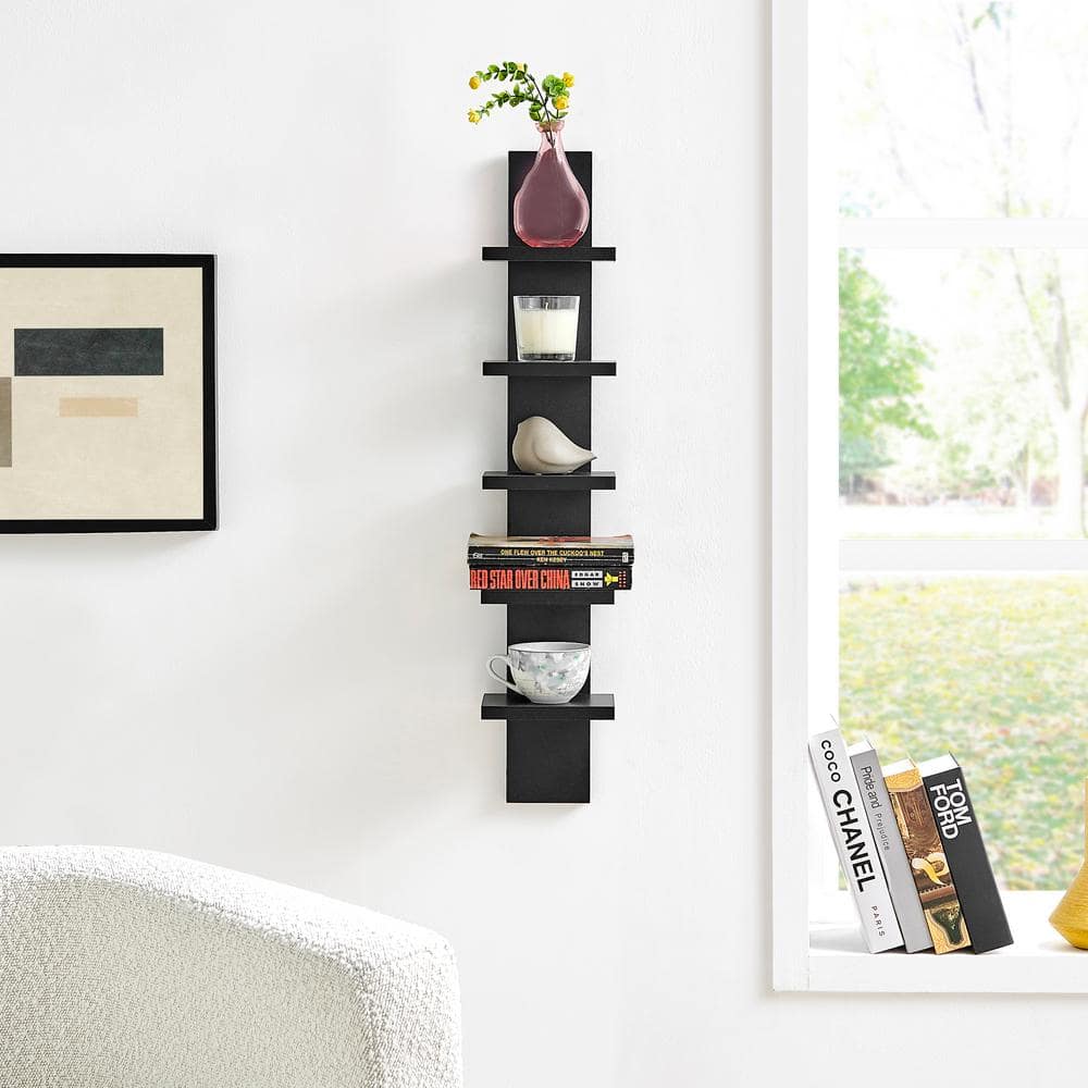 Black 33" 5-Tier Floating Wall Shelf for Living Room