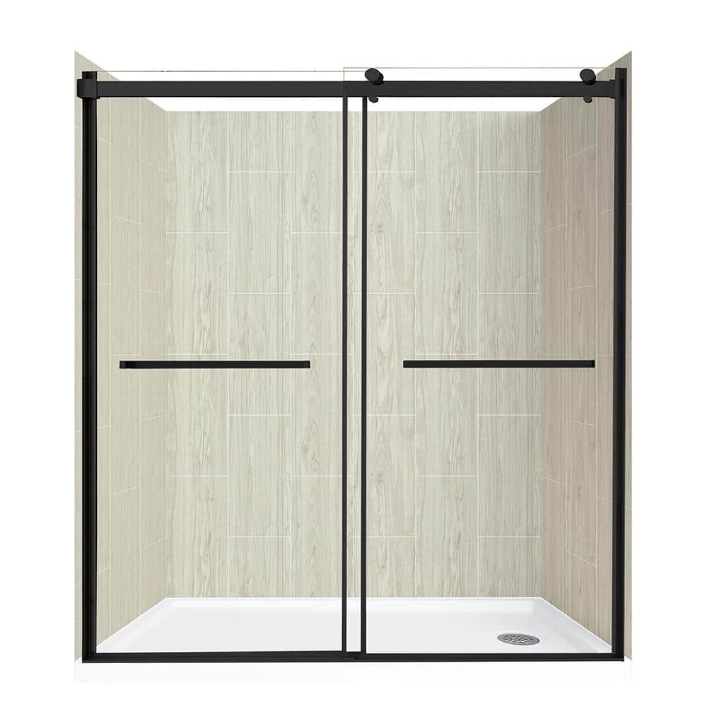 Double Roller 60 in. L x 32 in. W x 78 in. H Right Drain Alcove Shower Stall Kit in Driftwood and Matte Black Hardware price history on PriceWatchPro