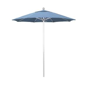 7.5 ft. Silver Aluminum Commercial Market Patio Umbrella with Fiberglass Ribs and Push Lift in Air Blue Sunbrella