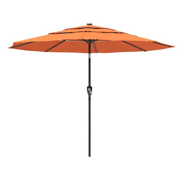 Kadehome 11 ft. Outdoor Aluminum Pole Market Patio Umbrella in Orange with LED Lights and 3-Tier Vented