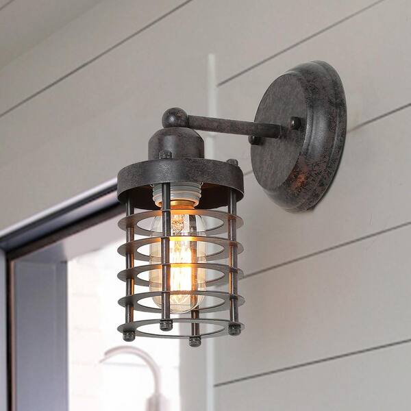Lnc Farmhouse Rustic Black Metal Wall Sconce With Open Drum Cage Shade Vintage Industrial Lamp Mini Light 1 Pack A03481 - Iron Wall Sconce With Shade