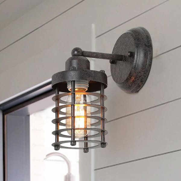 LNC Farmhouse Rustic Black Metal Wall Sconce with Open Drum Cage Shade Vintage Industrial Wall Lamp Mini Wall Light (1-Pack)