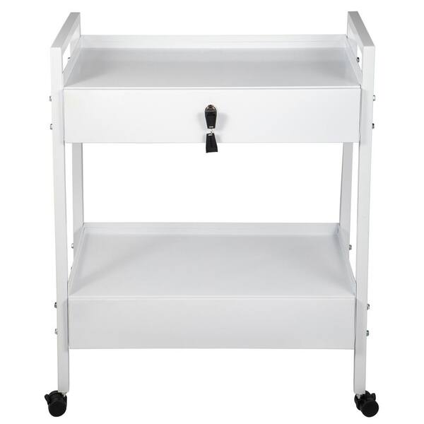 Lab Cart, White Steel Kitchen Cart with Medical Cart with 2-Drawers, Rolling Lab Cart White Paint, Serving Cart