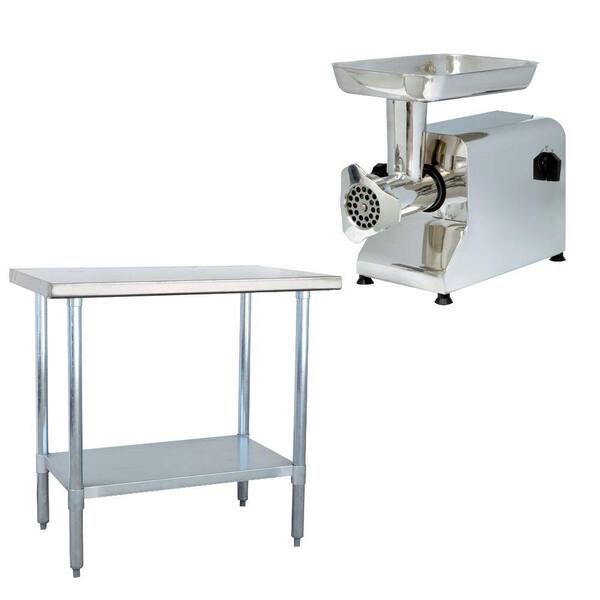 Sportsman Stainless Steel Kitchen Utility Table with Meat Grinder