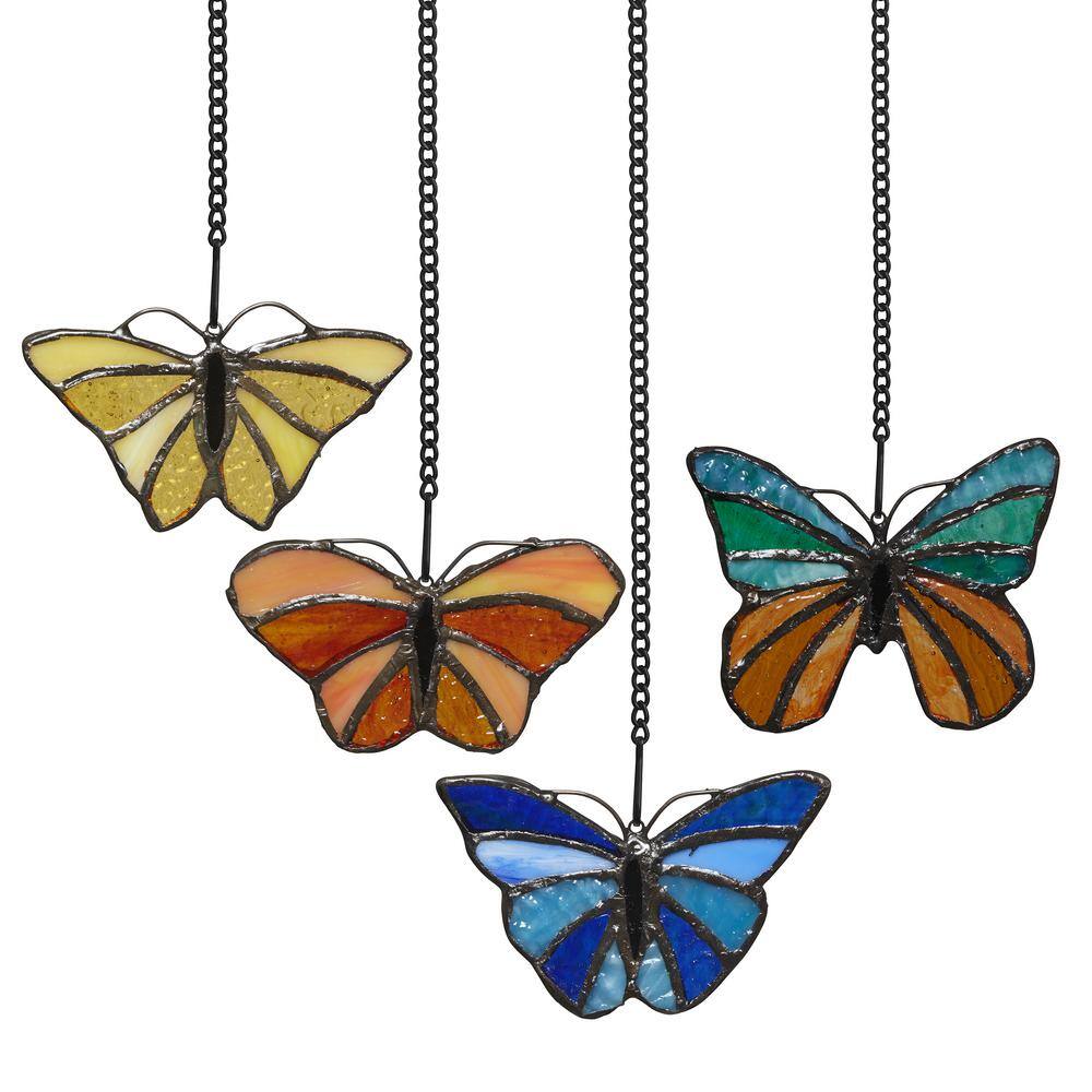 Colorful Stained Glass Butterfly Window Panel Set