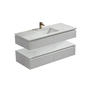 Wilton 48 in. W x 20.8in. D x 19.6 in. H Floating Bathroom Vanity Set in White with White Engineer Marble Countertop