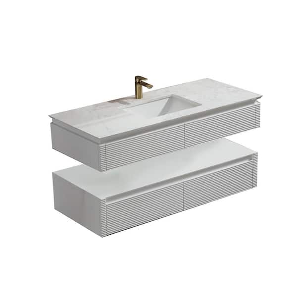 Modland Wilton 48 in. W x 20.8in. D x 19.6 in. H Floating Bathroom Vanity Set in White with White Engineer Marble Countertop