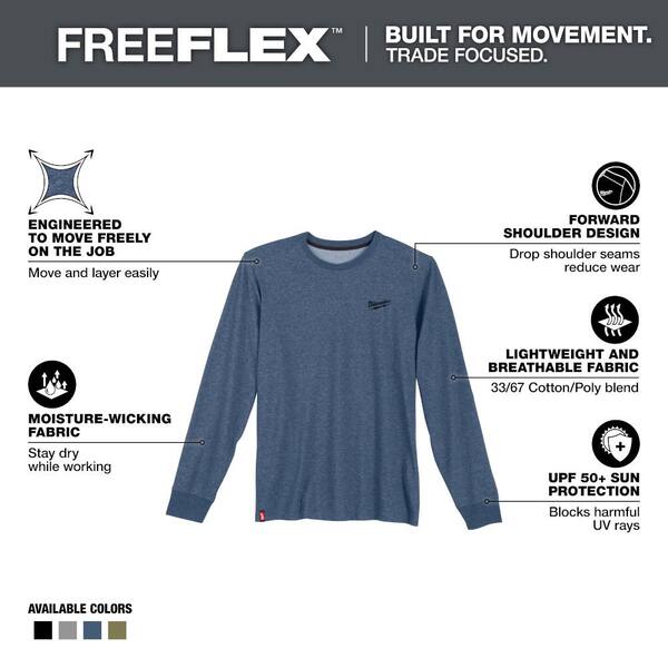 Men's Medium Blue Cotton/Polyester Long-Sleeve Hybrid Work T-Shirt