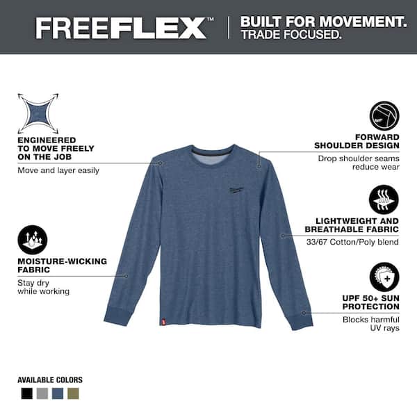 Men's X-Large Blue Cotton/Polyester Long-Sleeve Hybrid Work T-Shirt (3-Pack)
