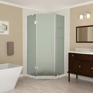 34 to 34.25 in. x 72 in. Frameless Hinged Neo-Angle Shower Enclosure with Frosted Glass and Shelves in Chrome