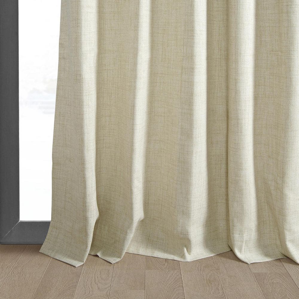 Natural Light Beige Linen Weave Blackout Curtain, 108" x 50"