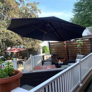 12 ft. Octagon All-aluminum 360-Degree Rotation Wood pattern Cantilever Offset Outdoor Patio Umbrella in Navy Blue