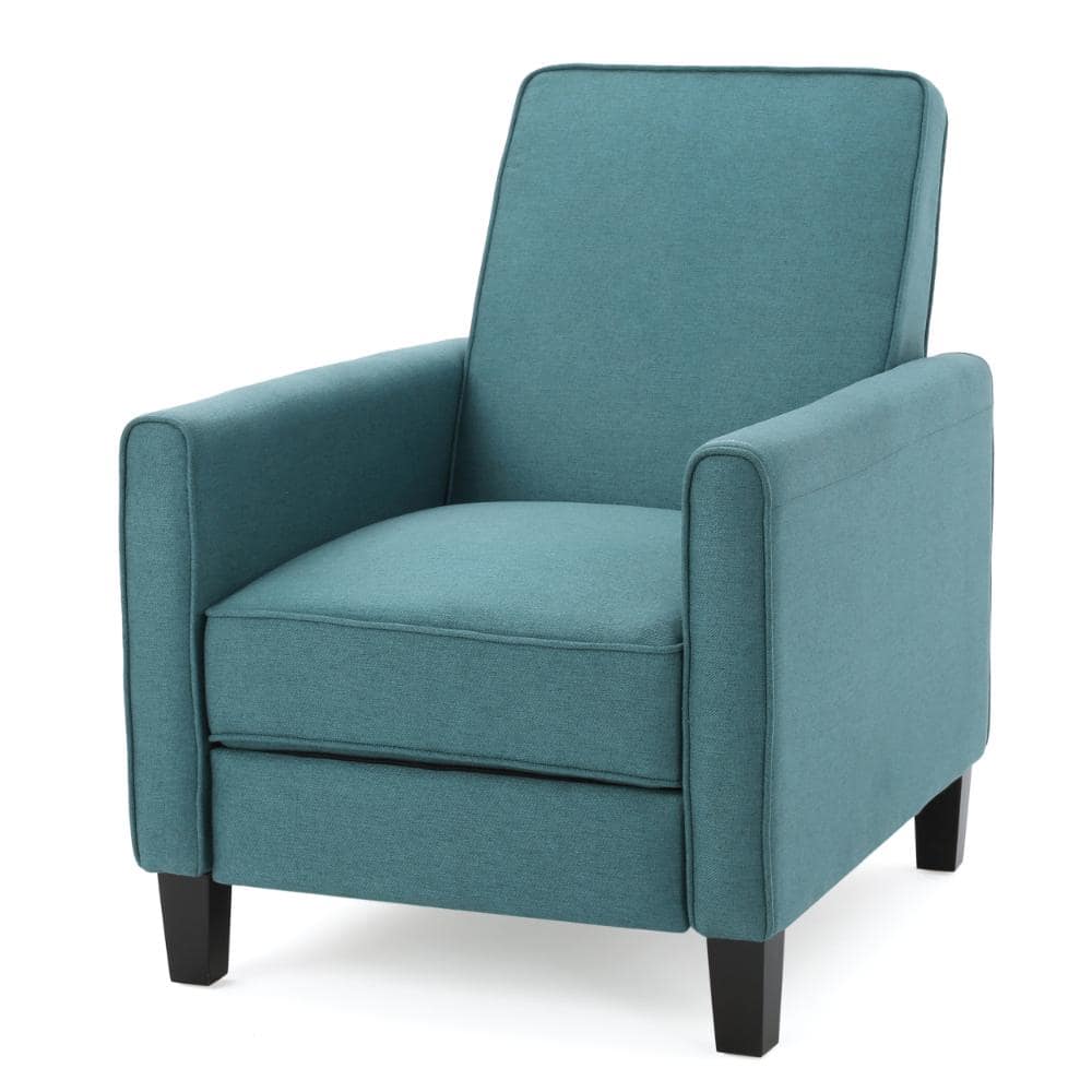 Teal upholstered recliner chair on a plain background.