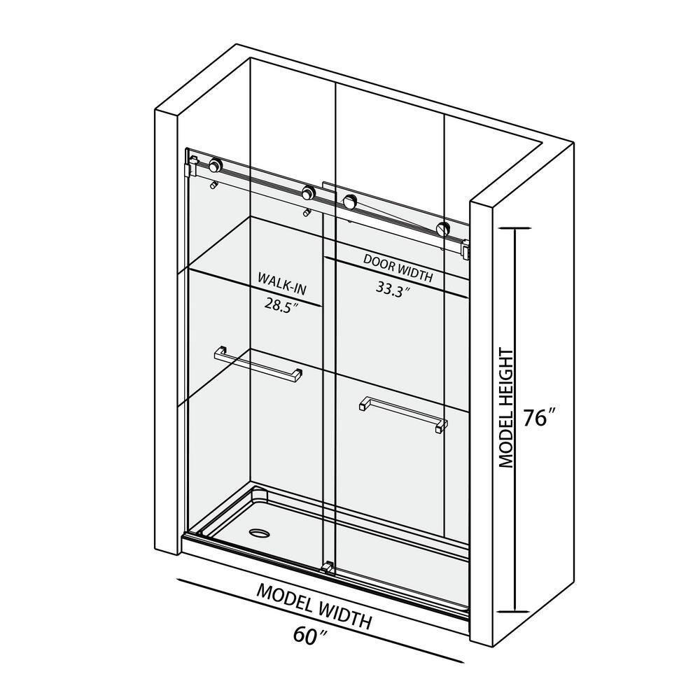 Brushed Nickel Frameless Sliding Shower Door with Clear Tempered Glass