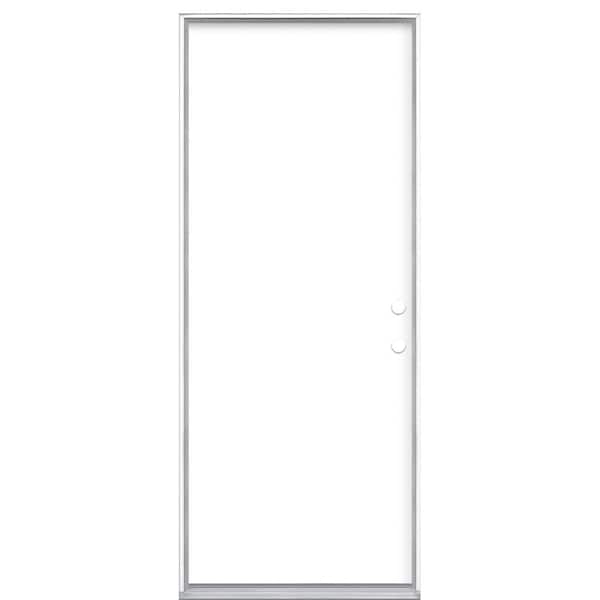 32 in. x 80 in. Flush Left Hand Inswing Ultra White Painted Steel Prehung Front Door No Brickmold in Vinyl Frame