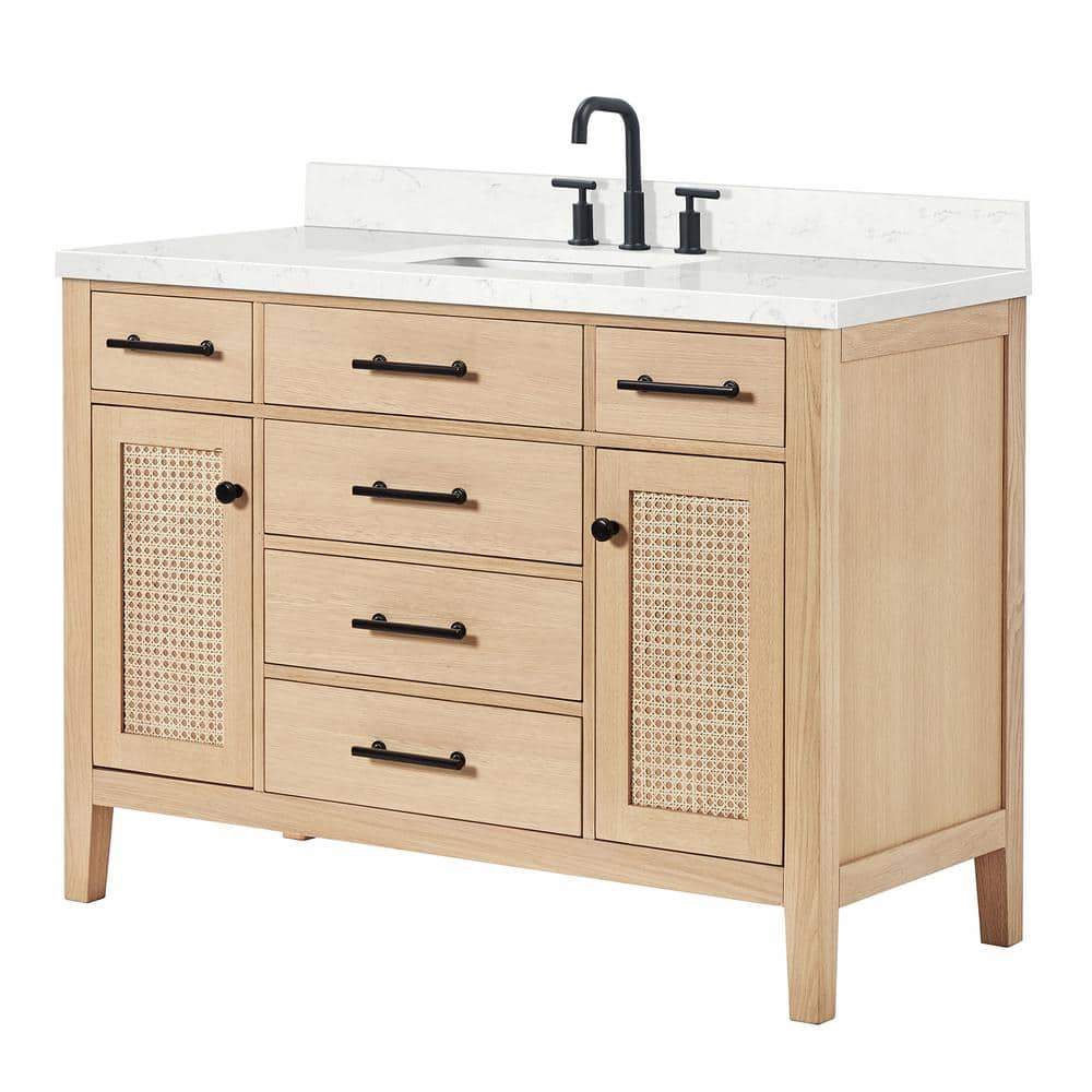 Camila 48" Light Oak Single Sink Vanity with Carrara Quartz Top