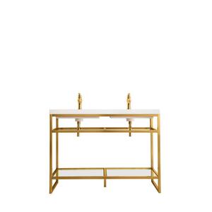 Boston 47 in. Double Console in Radiant Gold with Resin Vanity Top in White Glossy with White Basin