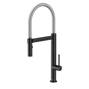 Viki Single Handle 1.8 GPM Pull Out Sprayer Kitchen Faucet with Hotcold Water Supply Lines in Two-Modes in Matte Black