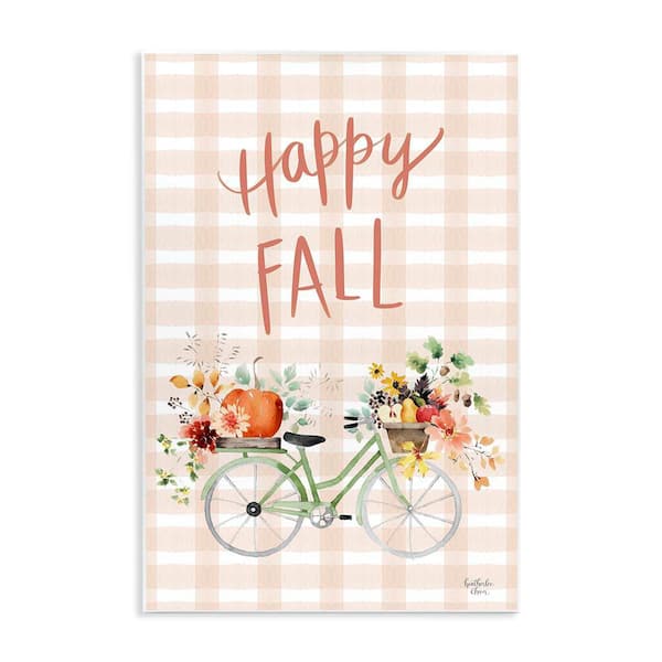 Happy Fall Plaid Seasonal Flowers Blooming Bicycle by Heatherlee Chan Unframed Graphic Travel Art Print 10 in. x 15 in.