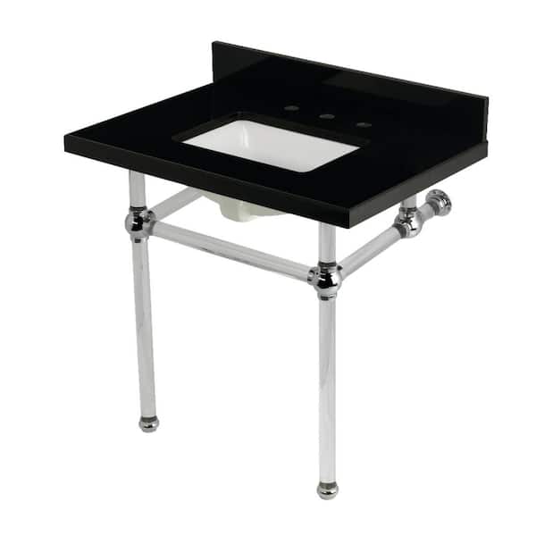 Kingston Brass Templeton 30 in. Granite Console Sink Set with Acrylic Legs in Black Granite/Polished Chrome