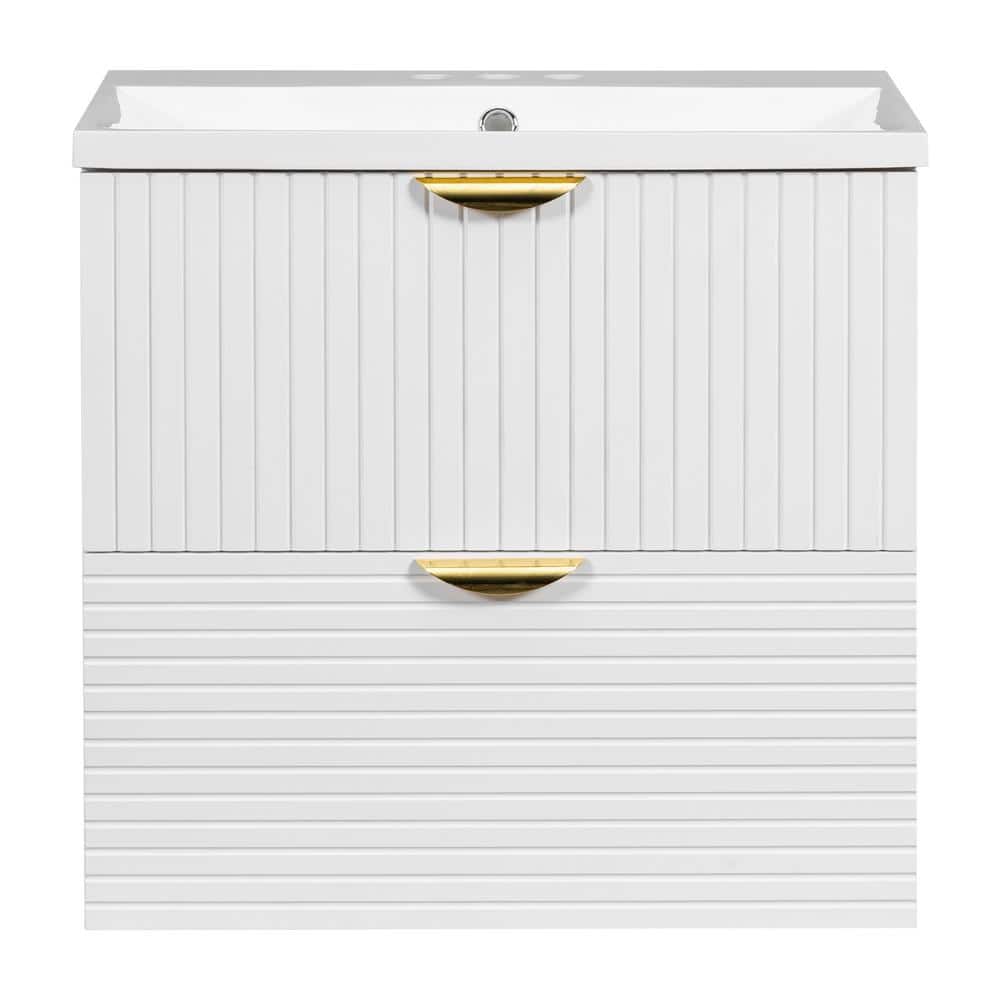 Modern 23 in. W x 18 in. D x 24 in. H Floating Bath Vanity in White with Re