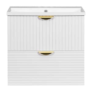 Modern 23 in. W x 18 in. D x 24 in. H Floating Bath Vanity in White with Resin Top and 2-Drawers