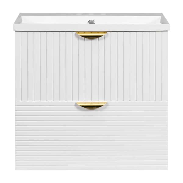 Unbranded Modern 23 in. W x 18 in. D x 24 in. H Floating Bath Vanity in White with Resin Top and 2-Drawers