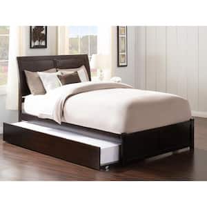 Portland Full Platform Bed with Flat Panel Foot Board and Full Size Urban Trundle Bed in Espresso