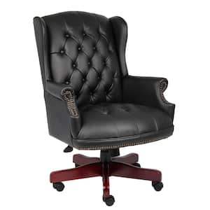 BOSS Office. High Back Black Caresoft Wing Back Button Tufted Traditional Executive Chair