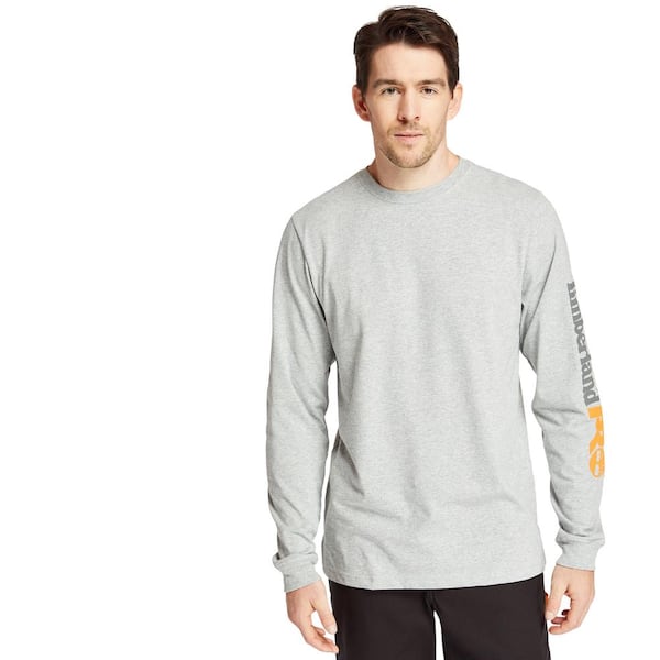 Timberland PRO Men's Size Small Light Gray Heather Base Plate Logo Long Sleeve Work Tee