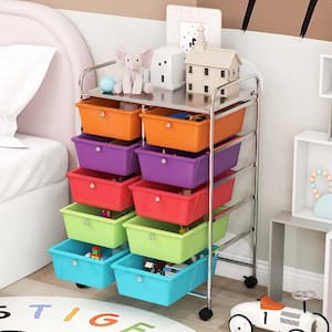 10-Drawer 4-Wheeled Plastic Storage Cart Utility Rolling Trolley Kitchen Office Organizer in Multi-Color