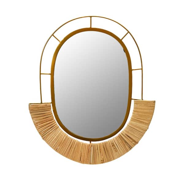 Storied Home 17 in. W x 19.5 in. H Metal Natural Framed Oval Decorative Mirror