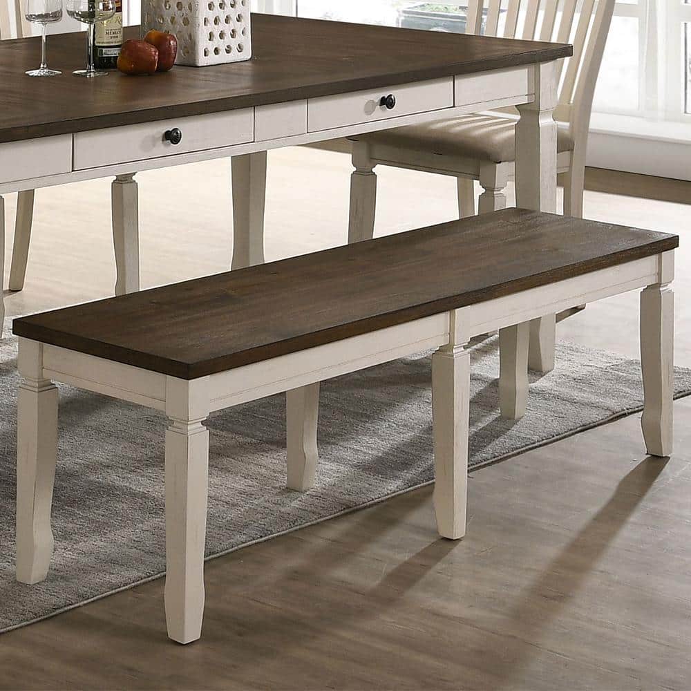 Weathered Oak and Cream Traditional Dining Bench