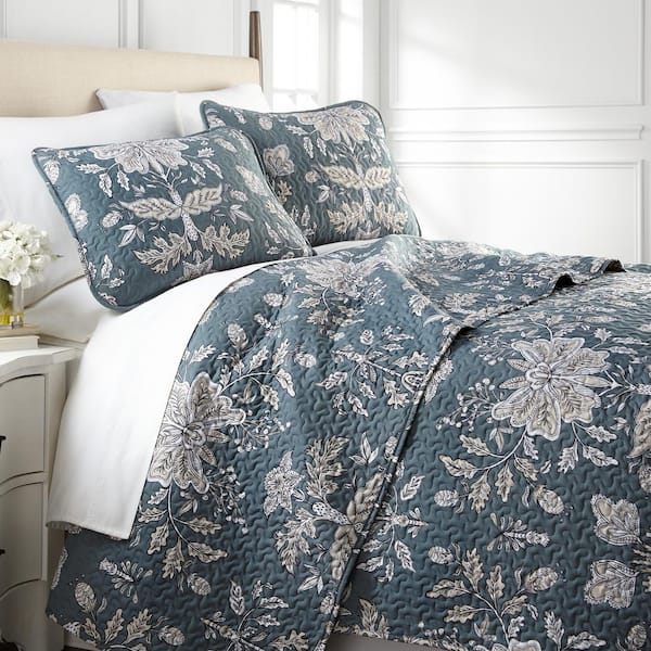 Southshore Fine Linens Vintage Garden Blue 3-Piece King Microfiber Quilt Set