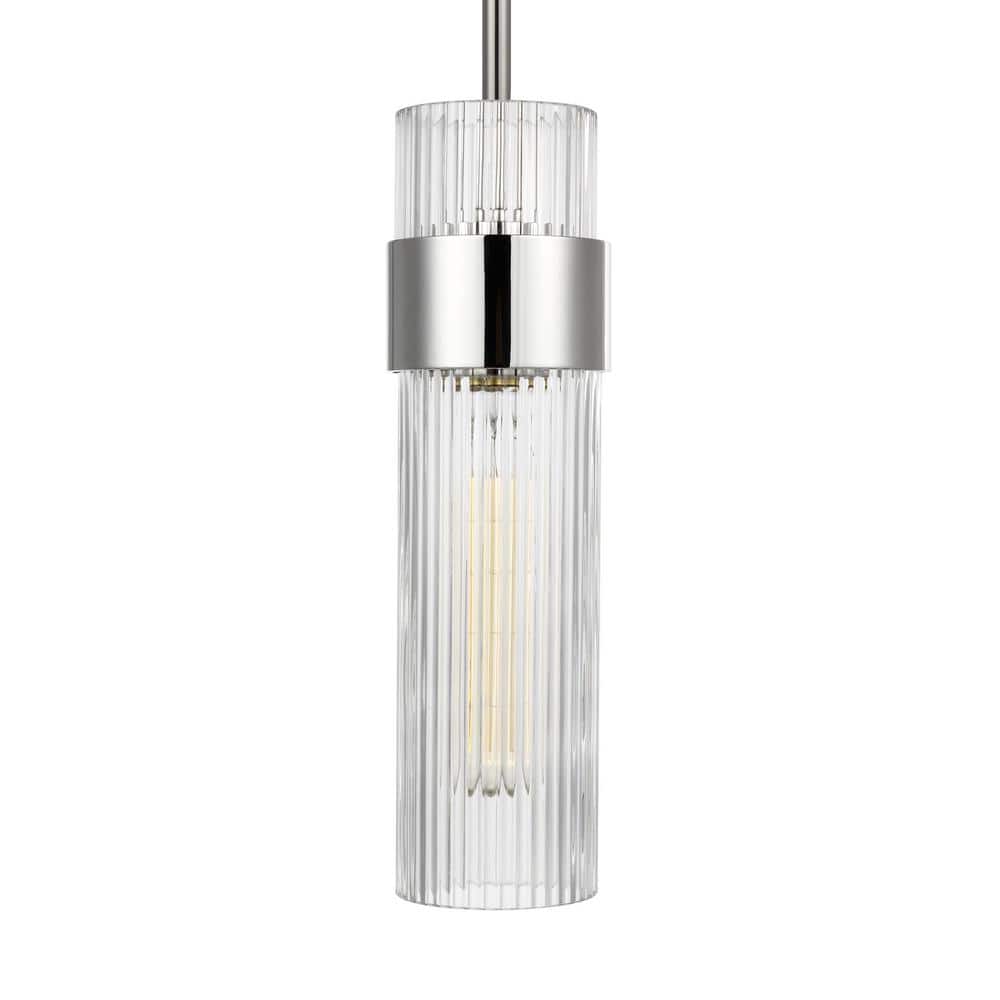 Geneva Polished Nickel Glass Cylinder Pendant Light