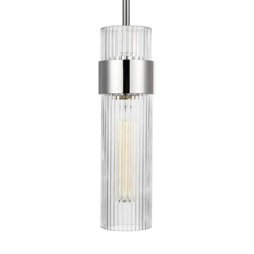 Geneva 3.375 in. W x 12 in. H 1-Light Polished Nickel Mid-Century Dimmable Medium Pendant Light with Clear Glass Shade Home
